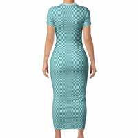 Cyan Filipino Binakol Motifs Short Sleeve Bodycon Dress Mabuhay Philippines Festival Kusikus Pattern LT14 - Polynesian Pride