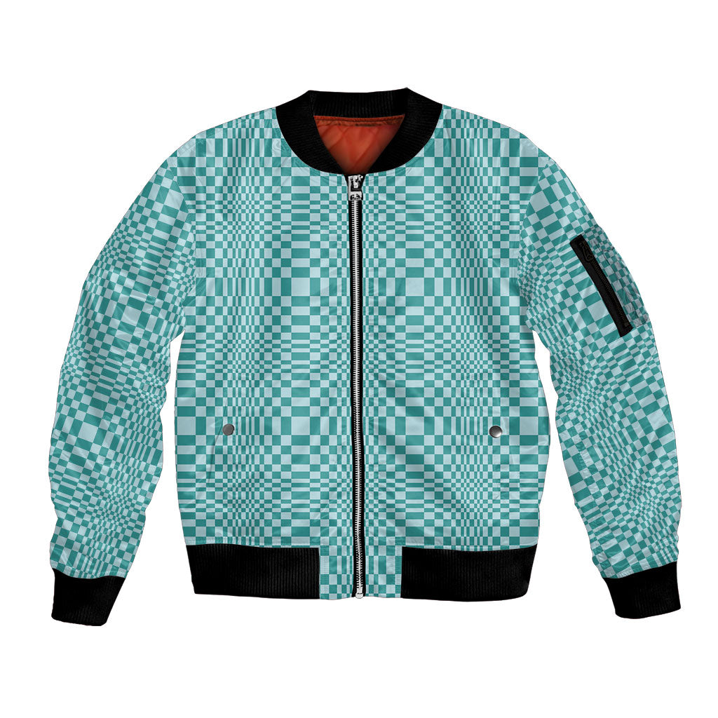 Cyan Filipino Binakol Motifs Sleeve Zip Bomber Jacket Mabuhay Philippines Festival Kusikus Pattern LT14 Unisex Cyan - Polynesian Pride