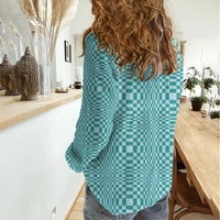 Cyan Filipino Binakol Motifs Women Casual Shirt Mabuhay Philippines Festival Kusikus Pattern LT14 - Polynesian Pride