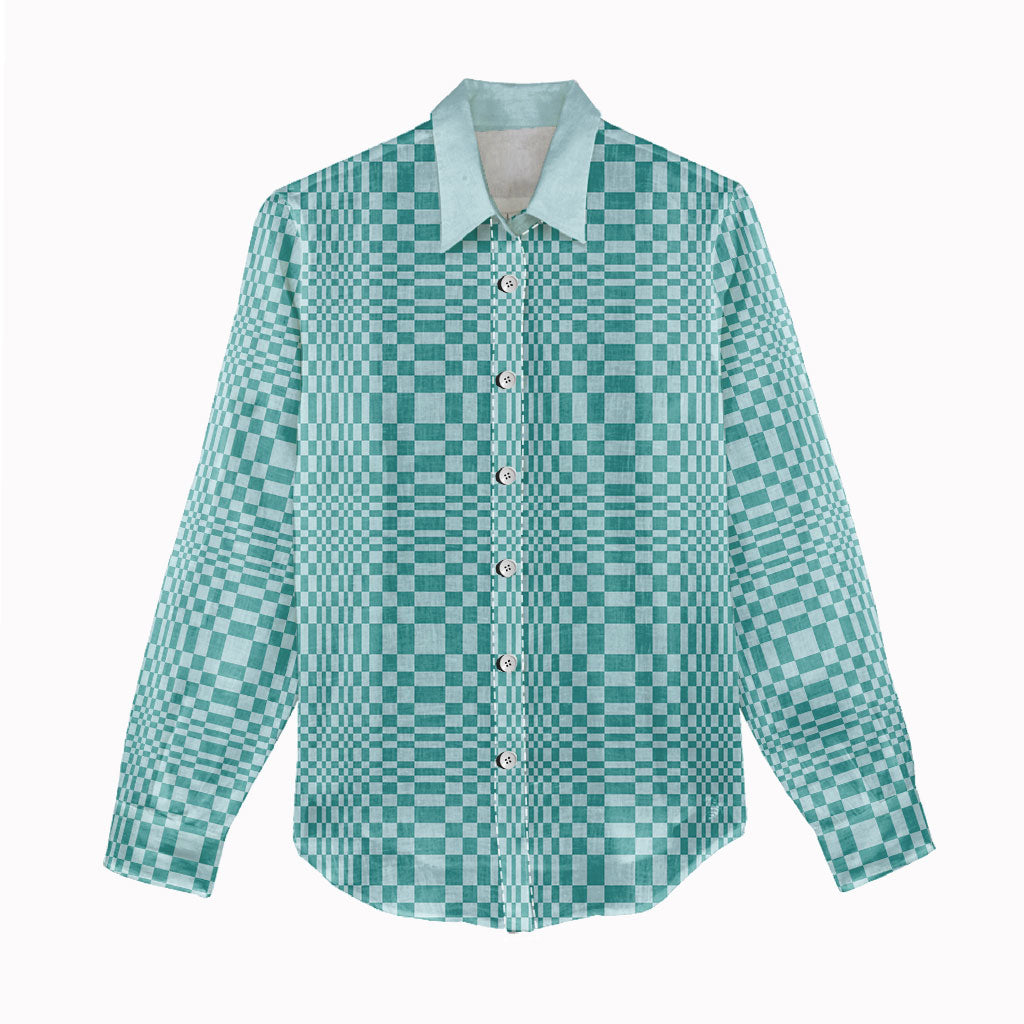 Cyan Filipino Binakol Motifs Women Casual Shirt Mabuhay Philippines Festival Kusikus Pattern LT14 - Polynesian Pride