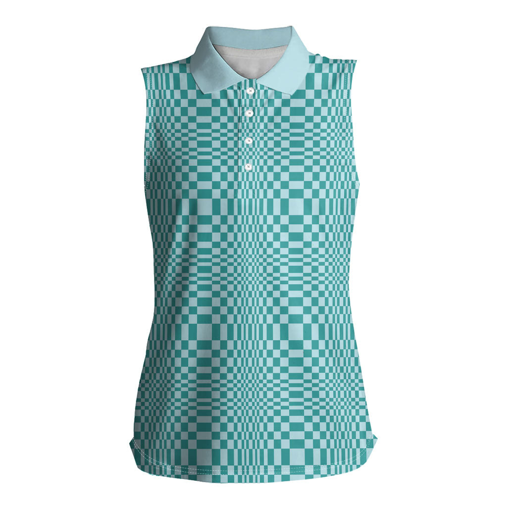 Cyan Filipino Binakol Motifs Women Sleeveless Polo Shirt Mabuhay Philippines Festival Kusikus Pattern LT14 Female Cyan - Polynesian Pride