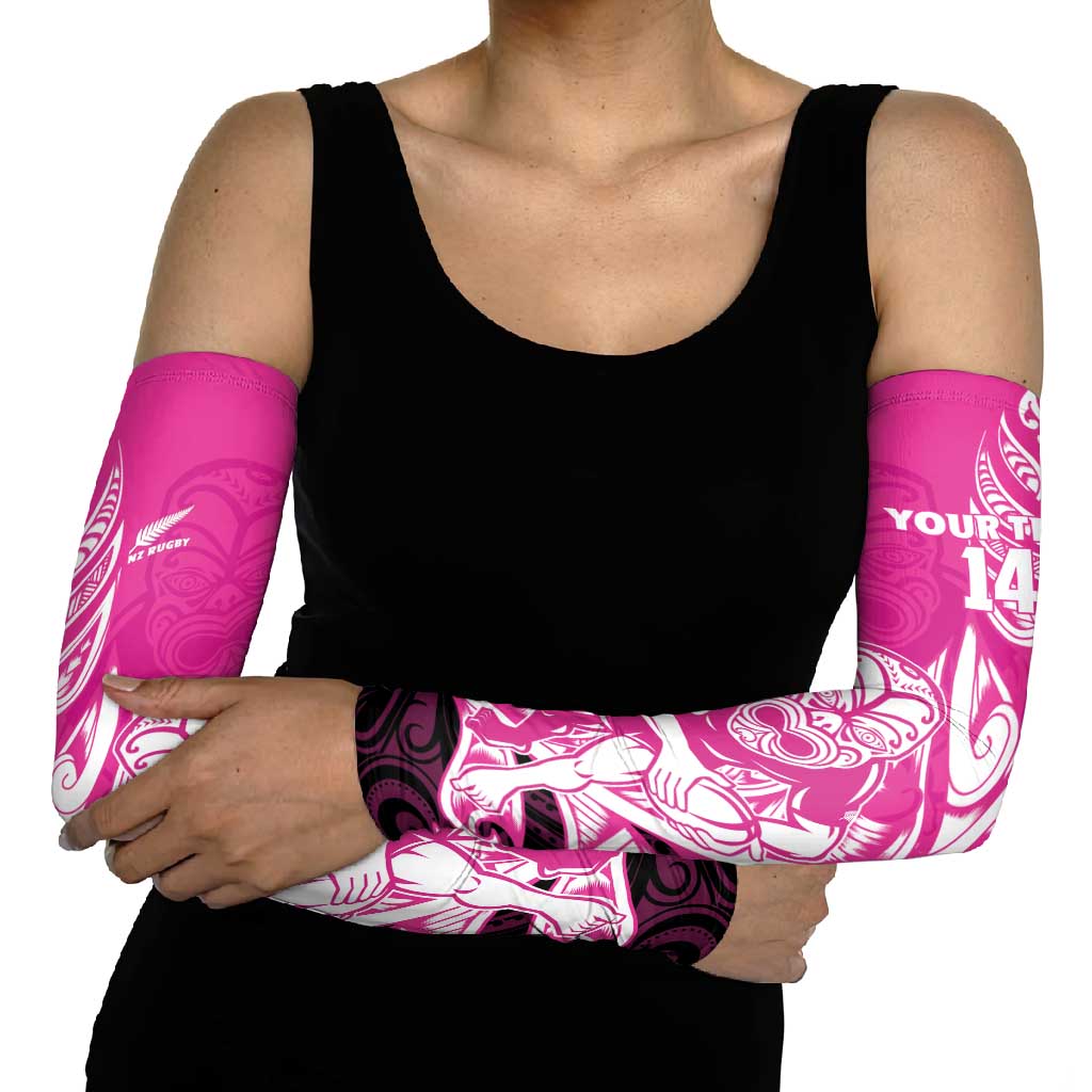 New Zealand Silver Fern Rugby Custom Arm Sleeves All Black Maori Pattern Pink - Polynesian Pride