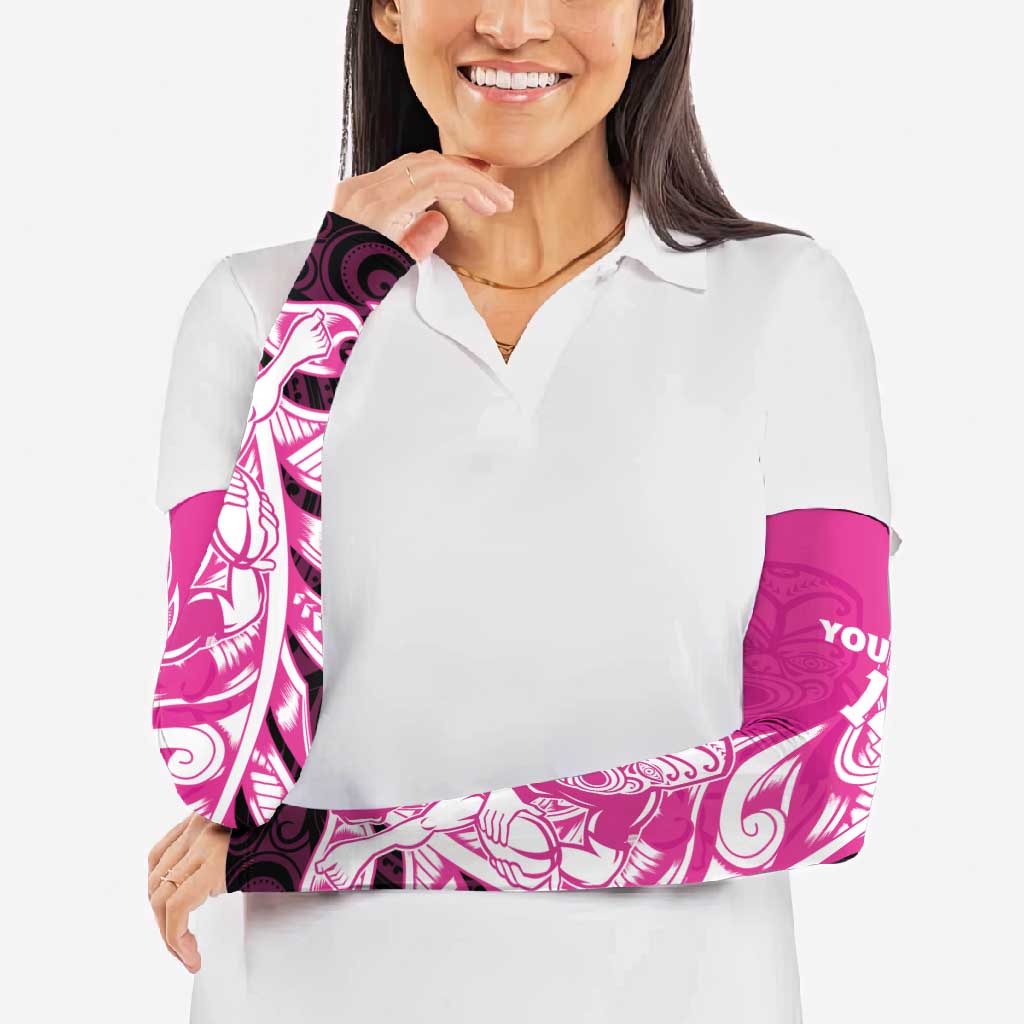 New Zealand Silver Fern Rugby Custom Arm Sleeves All Black Maori Pattern Pink - Polynesian Pride