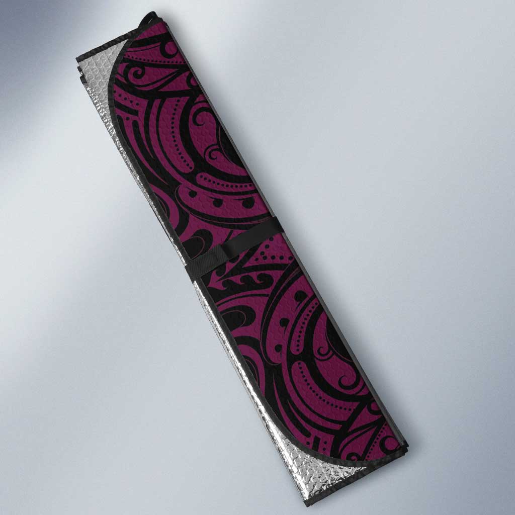 New Zealand Silver Fern Rugby Custom Auto Sun Shade All Black Maori Pattern Pink - Polynesian Pride
