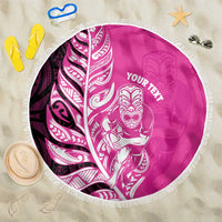New Zealand Silver Fern Rugby Custom Beach Blanket All Black Maori Pattern Pink - Polynesian Pride