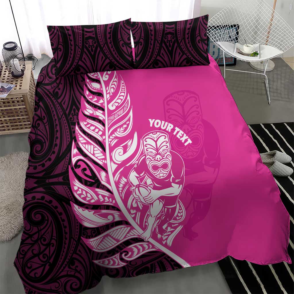 New Zealand Silver Fern Rugby Custom Bedding Set All Black Maori Pattern Pink - Polynesian Pride