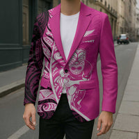 New Zealand Silver Fern Rugby Custom Blazer All Black Maori Pattern Pink - Polynesian Pride