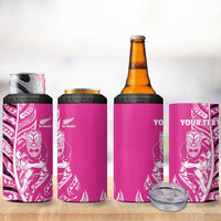 New Zealand Silver Fern Rugby Custom 4 in 1 Can Cooler Tumbler All Black Maori Pattern Pink - Polynesian Pride