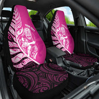 New Zealand Silver Fern Rugby Custom Car Seat Cover All Black Maori Pattern Pink - Polynesian Pride