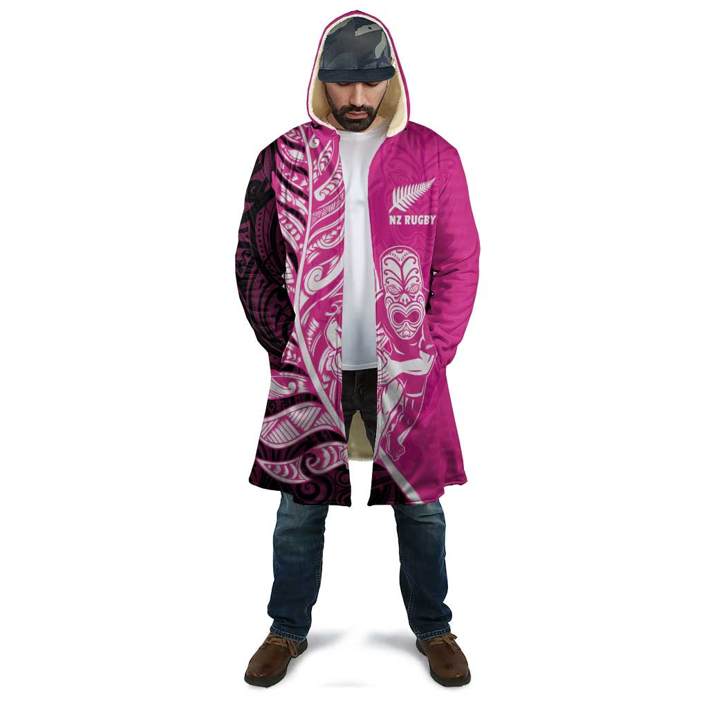 New Zealand Silver Fern Rugby Custom Cloak All Black Maori Pattern Pink - Polynesian Pride