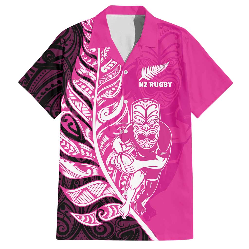 New Zealand Silver Fern Rugby Custom Family Matching Off Shoulder Maxi Dress and Hawaiian Shirt All Black Maori Pattern Pink - Polynesian Pride