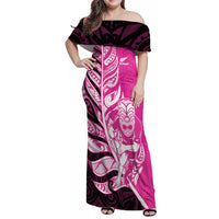 New Zealand Silver Fern Rugby Custom Family Matching Off Shoulder Maxi Dress and Hawaiian Shirt All Black Maori Pattern Pink - Polynesian Pride