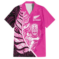 New Zealand Silver Fern Rugby Custom Family Matching Off Shoulder Short Dress and Hawaiian Shirt All Black Maori Pattern Pink - Polynesian Pride