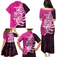 New Zealand Silver Fern Rugby Custom Family Matching Puletasi and Hawaiian Shirt All Black Maori Pattern Pink - Polynesian Pride