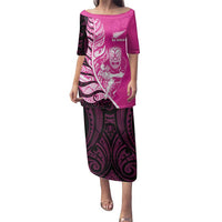 New Zealand Silver Fern Rugby Custom Family Matching Puletasi and Hawaiian Shirt All Black Maori Pattern Pink - Polynesian Pride