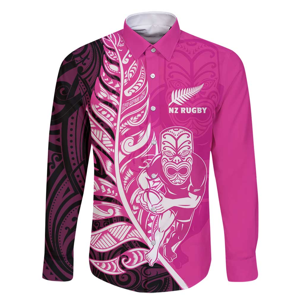New Zealand Silver Fern Rugby Custom Family Matching Summer Maxi Dress and Hawaiian Shirt All Black Maori Pattern Pink - Polynesian Pride