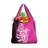 New Zealand Silver Fern Rugby Custom Grocery Bag All Black Maori Pattern Pink - Polynesian Pride