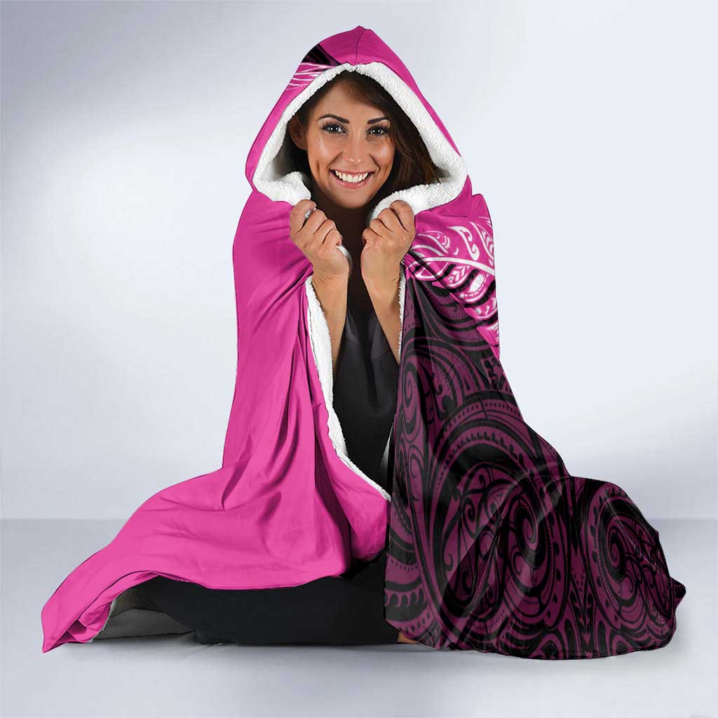 New Zealand Silver Fern Rugby Custom Hooded Blanket All Black Maori Pattern Pink - Polynesian Pride