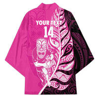 New Zealand Silver Fern Rugby Custom Kimono All Black Maori Pattern Pink - Polynesian Pride