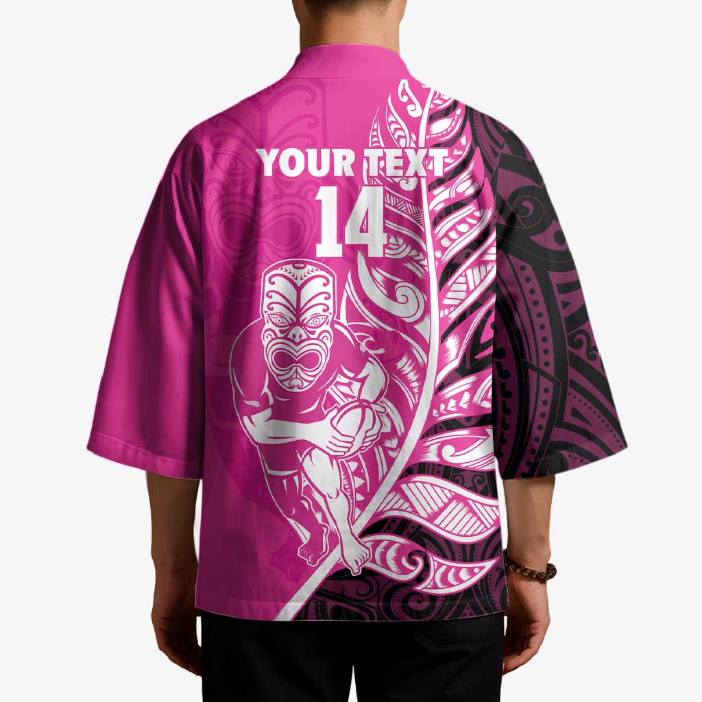 New Zealand Silver Fern Rugby Custom Kimono All Black Maori Pattern Pink - Polynesian Pride