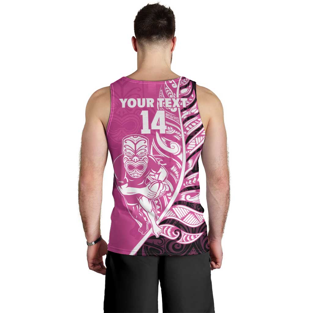 New Zealand Silver Fern Rugby Custom Men Tank Top All Black Maori Pattern Pink - Polynesian Pride
