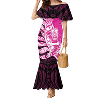 New Zealand Silver Fern Rugby Custom Mermaid Dress All Black Maori Pattern Pink - Polynesian Pride