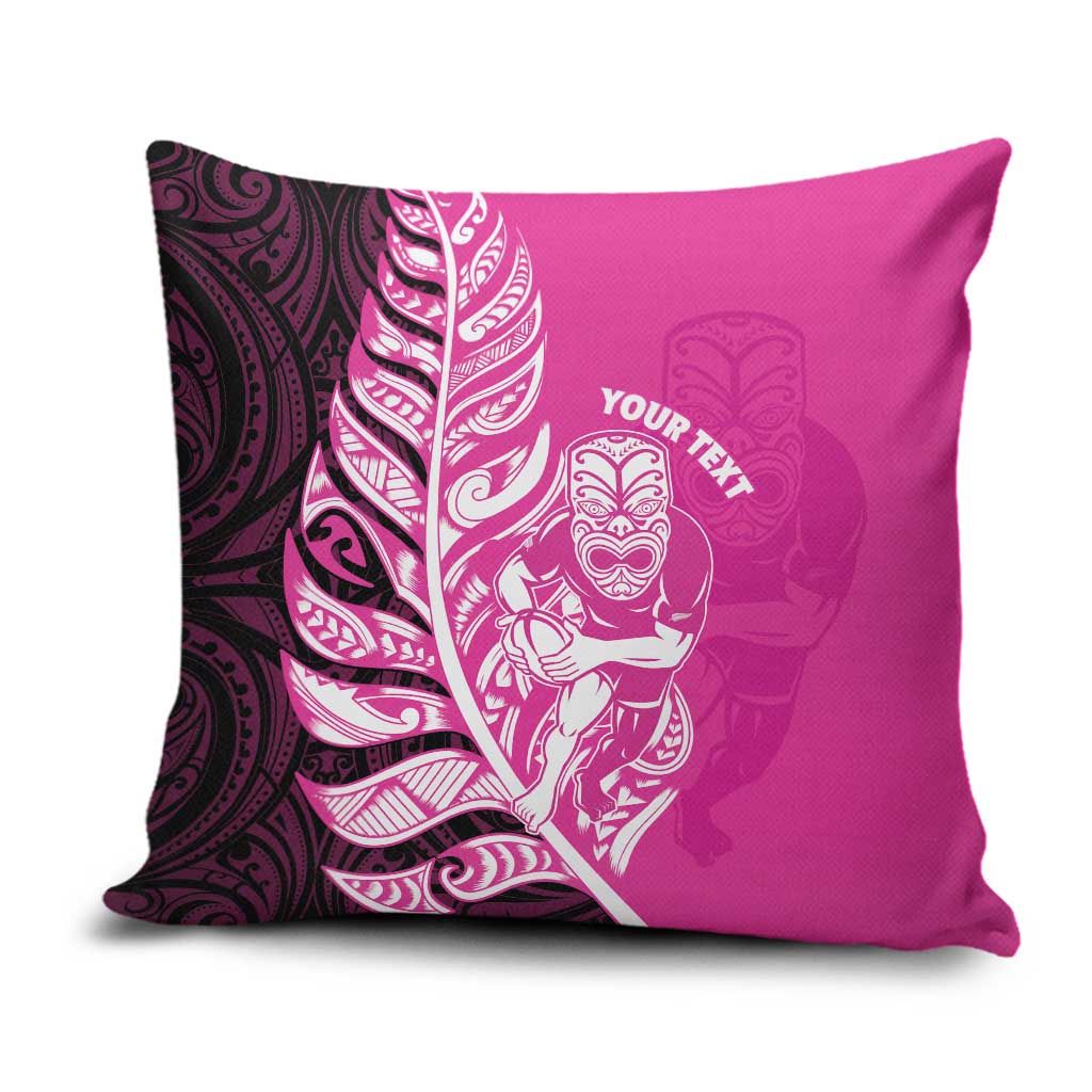 New Zealand Silver Fern Rugby Custom Pillow Cover All Black Maori Pattern Pink - Polynesian Pride