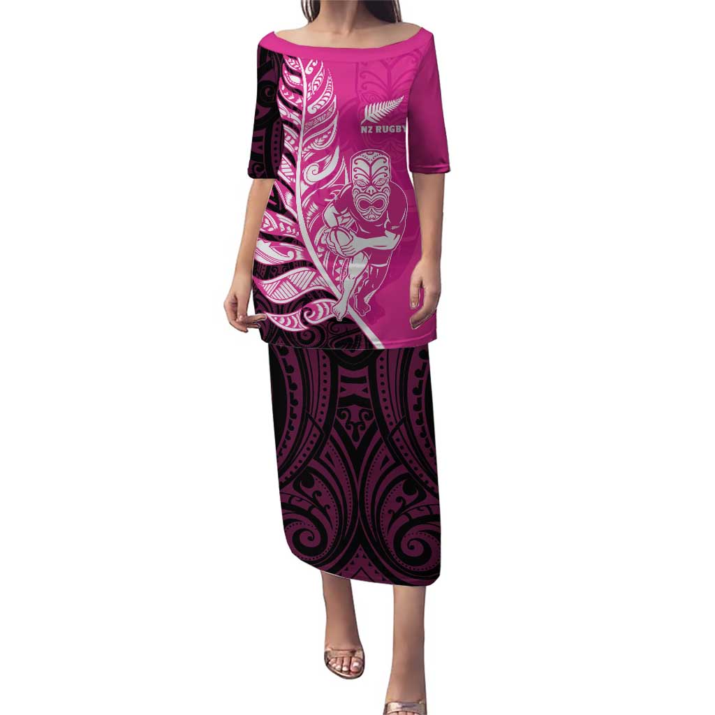 New Zealand Silver Fern Rugby Custom Puletasi All Black Maori Pattern Pink - Polynesian Pride