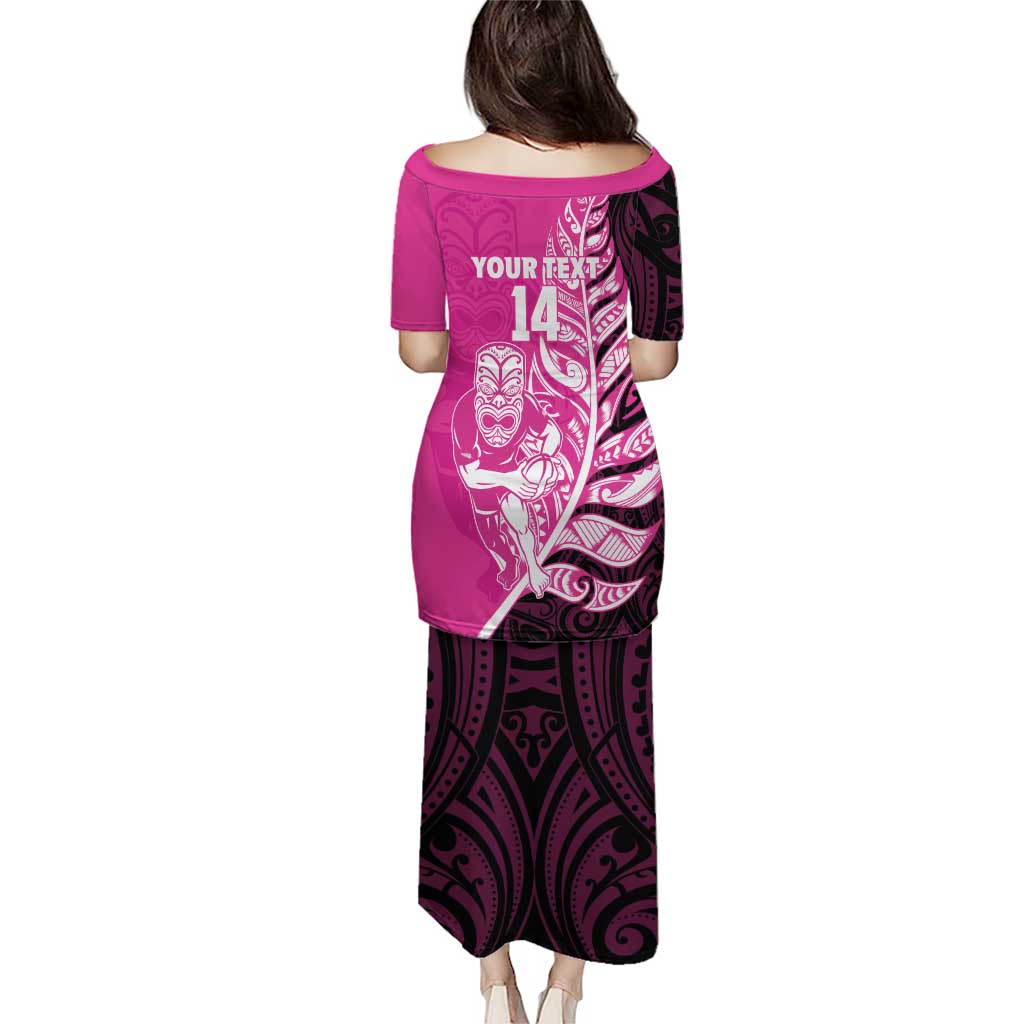 New Zealand Silver Fern Rugby Custom Puletasi All Black Maori Pattern Pink - Polynesian Pride
