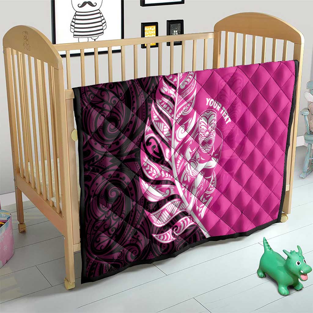New Zealand Silver Fern Rugby Custom Quilt All Black Maori Pattern Pink - Polynesian Pride