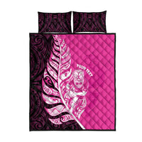 New Zealand Silver Fern Rugby Custom Quilt Bed Set All Black Maori Pattern Pink - Polynesian Pride