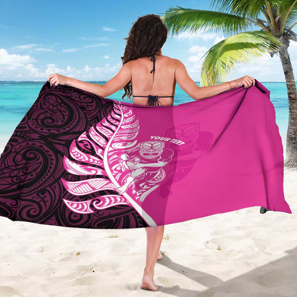 New Zealand Silver Fern Rugby Custom Sarong All Black Maori Pattern Pink - Polynesian Pride
