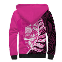 New Zealand Silver Fern Rugby Custom Sherpa Hoodie All Black Maori Pattern Pink - Polynesian Pride