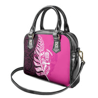New Zealand Silver Fern Rugby Custom Shoulder Handbag All Black Maori Pattern Pink - Polynesian Pride