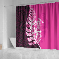 New Zealand Silver Fern Rugby Custom Shower Curtain All Black Maori Pattern Pink - Polynesian Pride