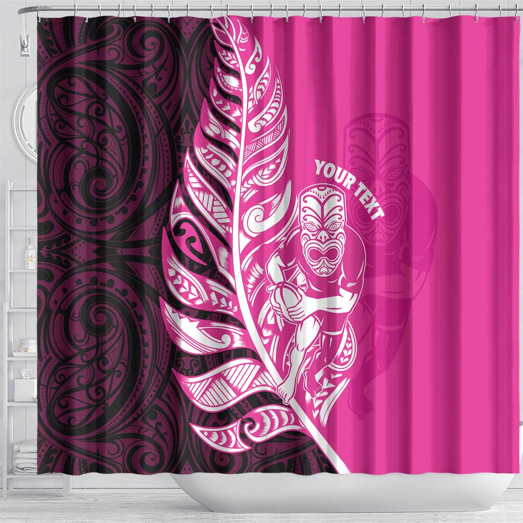 New Zealand Silver Fern Rugby Custom Shower Curtain All Black Maori Pattern Pink - Polynesian Pride