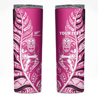 New Zealand Silver Fern Rugby Custom Skinny Tumbler All Black Maori Pattern Pink - Polynesian Pride