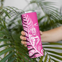 New Zealand Silver Fern Rugby Custom Skinny Tumbler All Black Maori Pattern Pink - Polynesian Pride