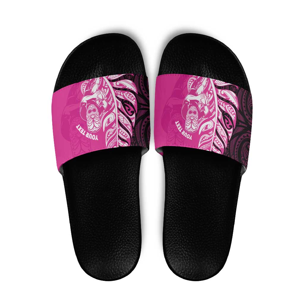 New Zealand Silver Fern Rugby Custom Slide Sandals All Black Maori Pattern Pink - Polynesian Pride