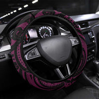 New Zealand Silver Fern Rugby Steering Wheel Cover All Black Maori Pattern Pink - Polynesian Pride