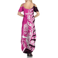 New Zealand Silver Fern Rugby Custom Summer Maxi Dress All Black Maori Pattern Pink - Polynesian Pride