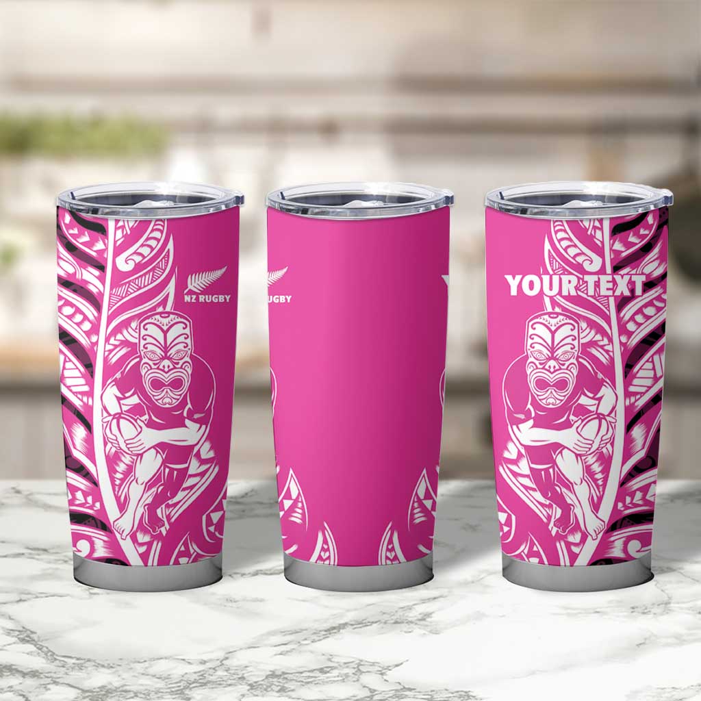 New Zealand Silver Fern Rugby Custom Tumbler Cup All Black Maori Pattern Pink - Polynesian Pride