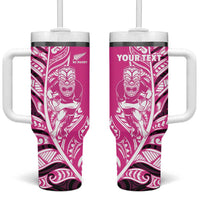 New Zealand Silver Fern Rugby Custom Tumbler With Handle All Black Maori Pattern Pink - Polynesian Pride