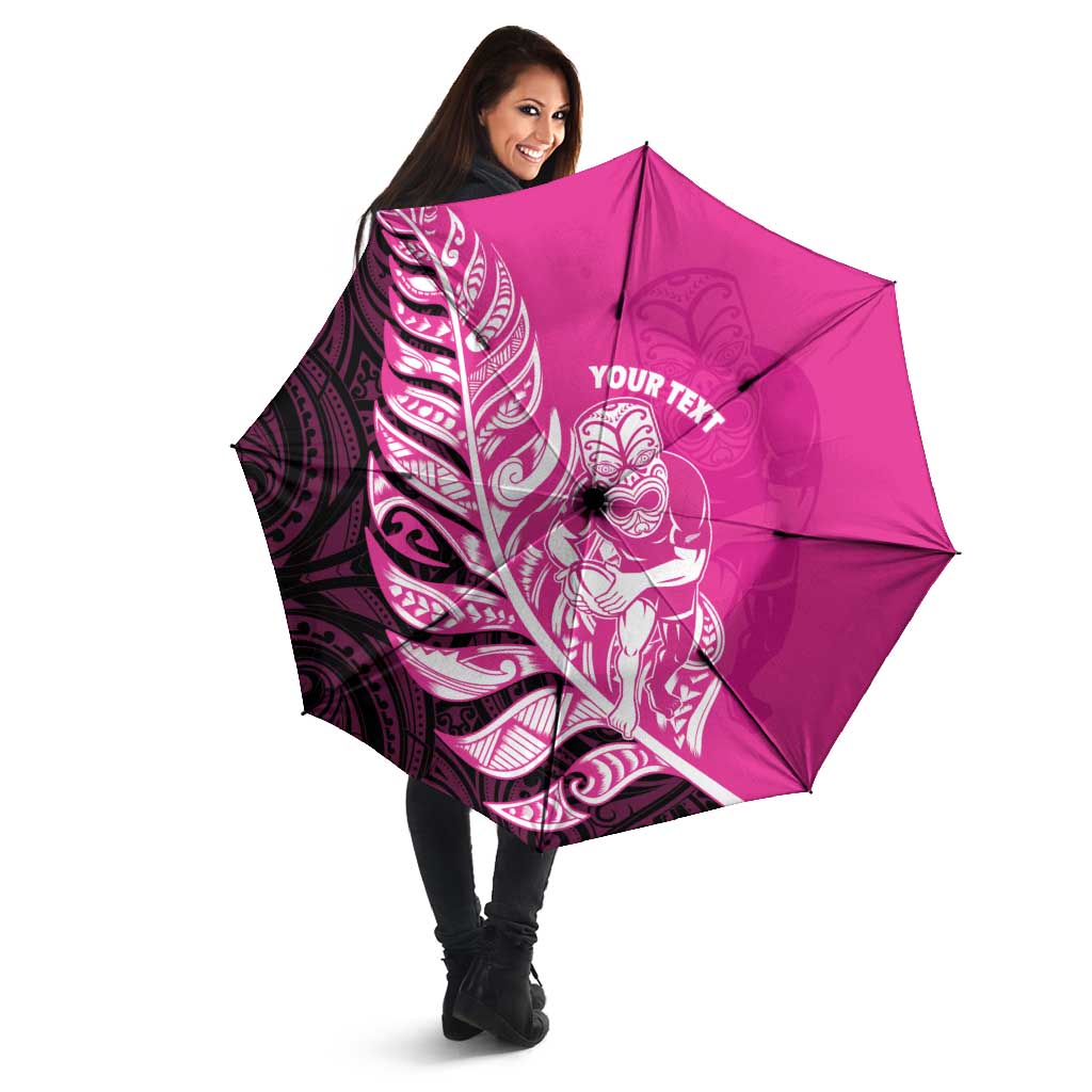 New Zealand Silver Fern Rugby Custom Umbrella All Black Maori Pattern Pink - Polynesian Pride