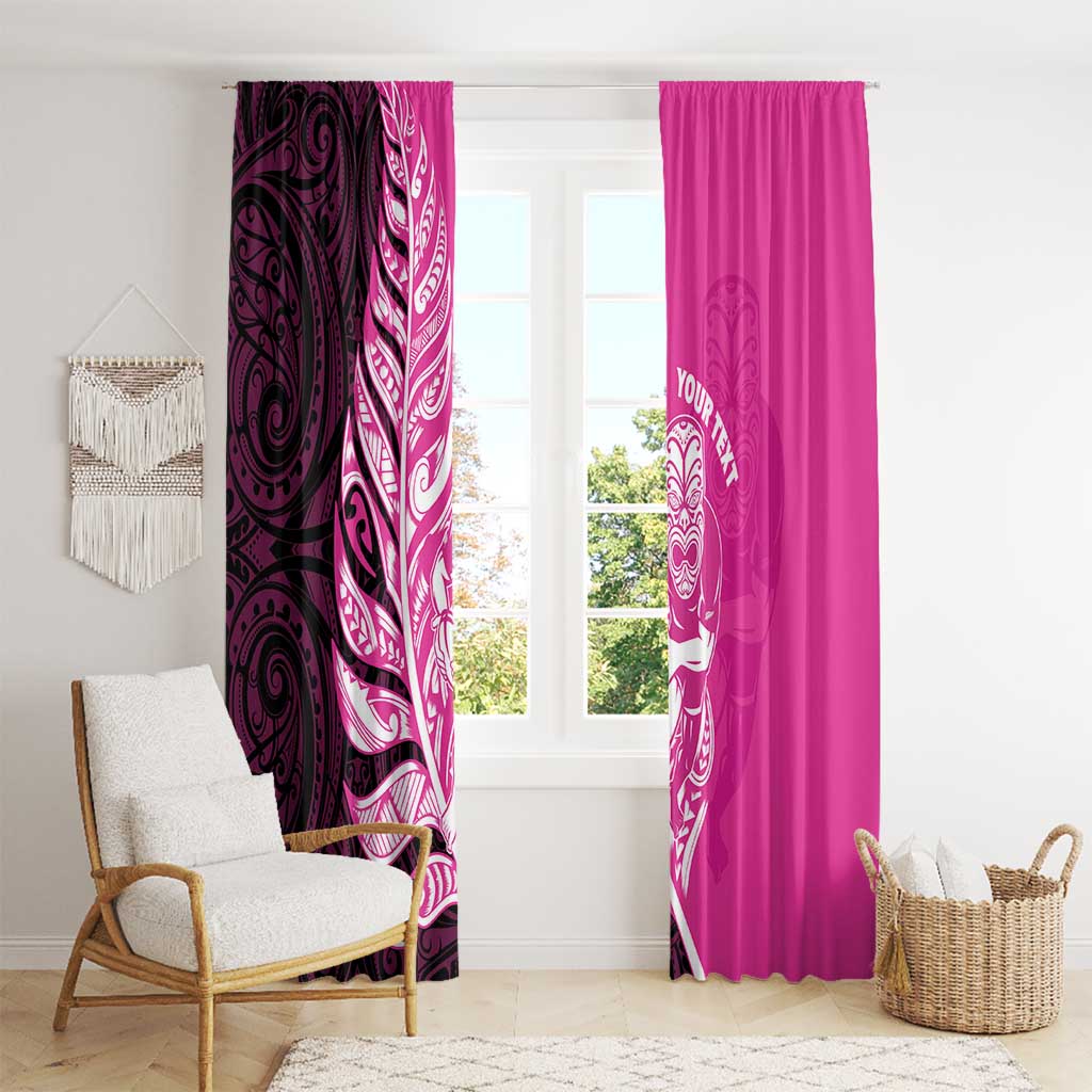 New Zealand Silver Fern Rugby Custom Window Curtain All Black Maori Pattern Pink - Polynesian Pride