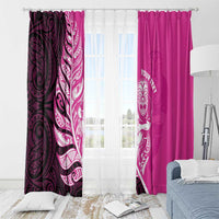 New Zealand Silver Fern Rugby Custom Window Curtain All Black Maori Pattern Pink - Polynesian Pride