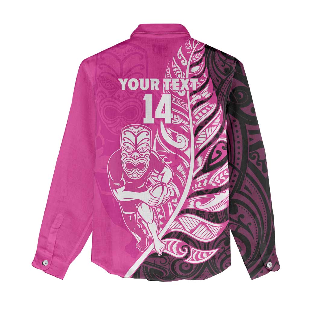New Zealand Silver Fern Rugby Custom Women Casual Shirt All Black Maori Pattern Pink - Polynesian Pride