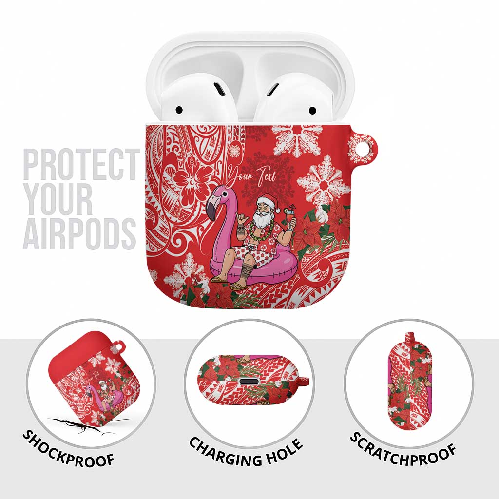 Personalized Hawaii Christmas AirPods Case Mele Kalikimaka Chilling Shaka Santa Flamingo - Polynesian Pride