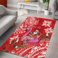Personalized Hawaii Christmas Area Rug Mele Kalikimaka Chilling Shaka Santa Flamingo - Polynesian Pride