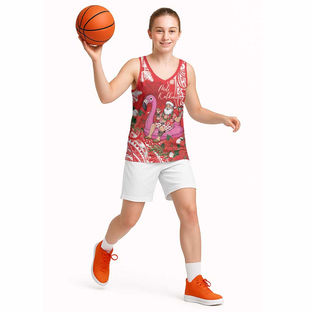 Personalized Hawaii Christmas Basketball Jersey Mele Kalikimaka Chilling Shaka Santa Flamingo - Polynesian Pride